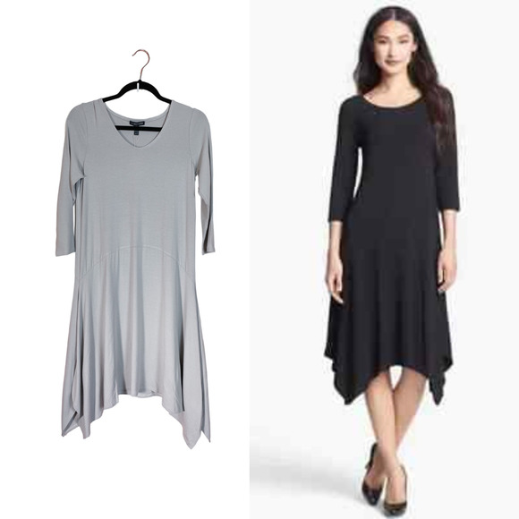 Eileen Fisher Gray Asymmetrical Hem Dress - Picture 1 of 11